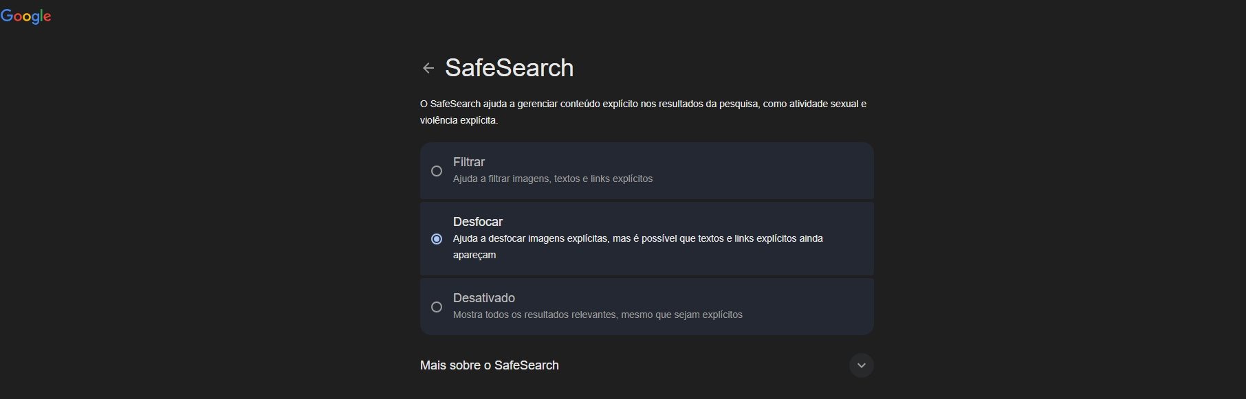 bloquear conteúdo adulto com SafeSearch