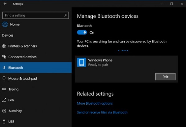 Bluetooth経由でスマートフォンをPCに接続する