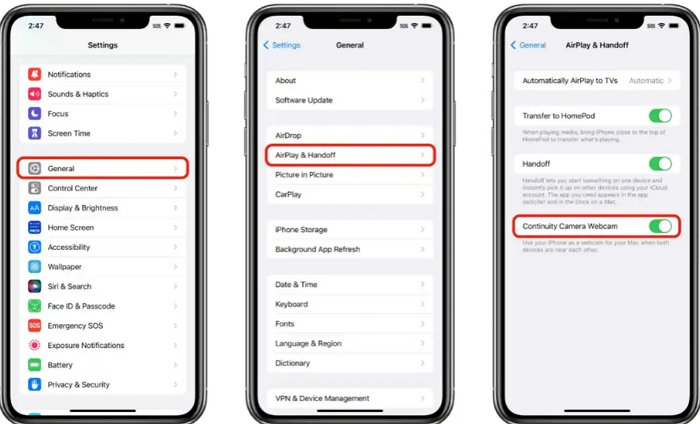 enable continuity camera webcam