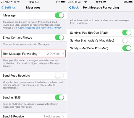 enable Text Messages Forwarding