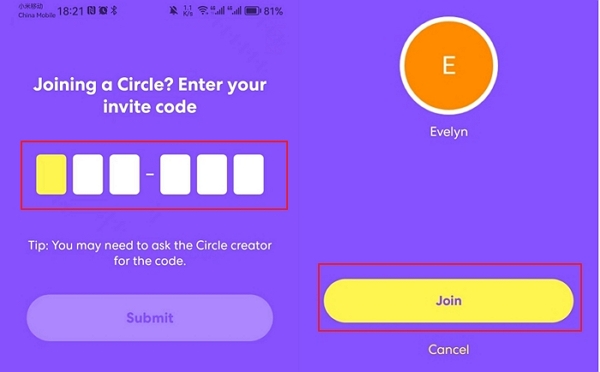 enter invite code and tap join