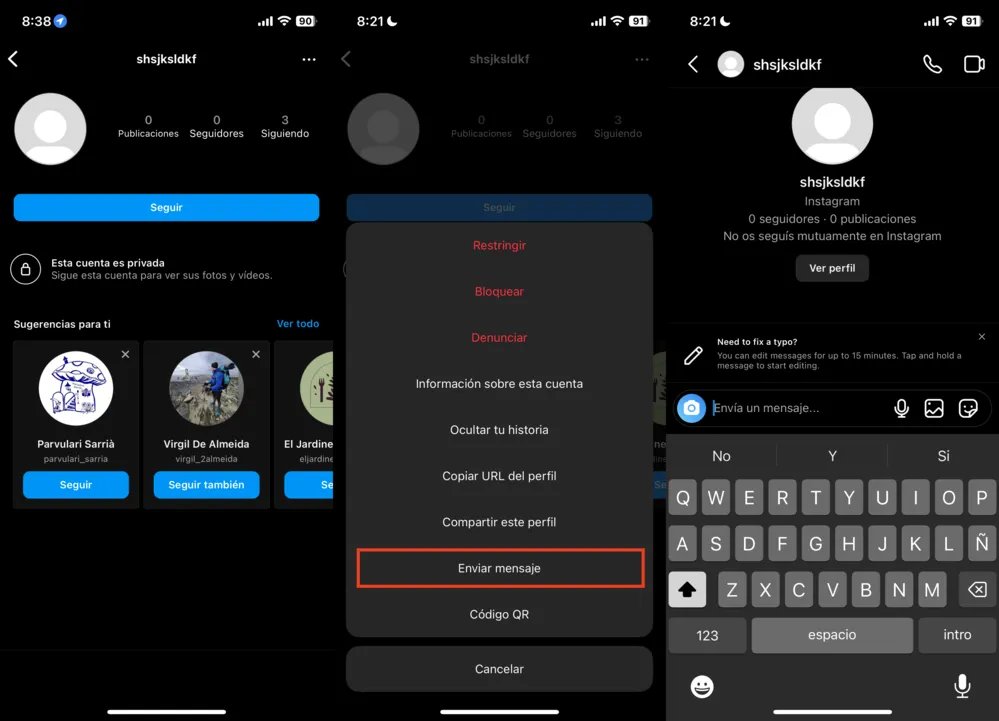 enviar dm en instagram
