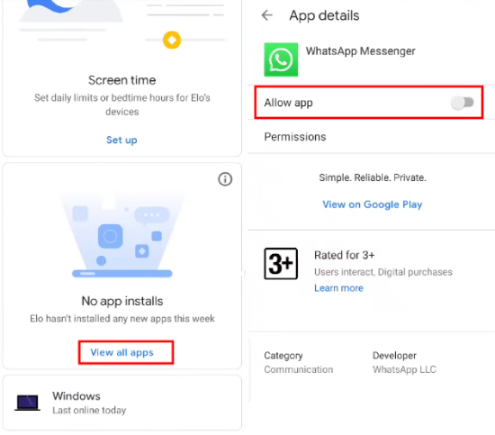 bloquear aplicativo com o google family link