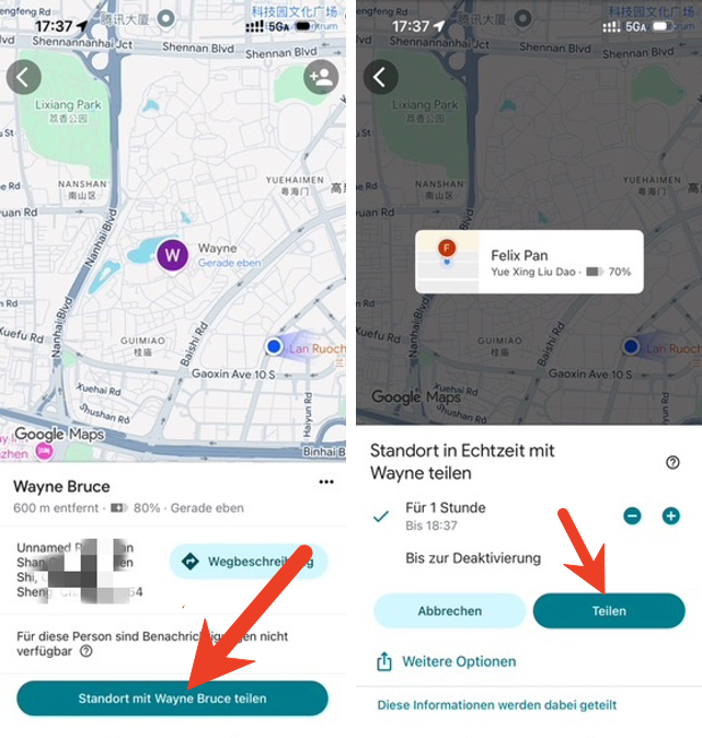 Tippe Standort mit xxx teilen