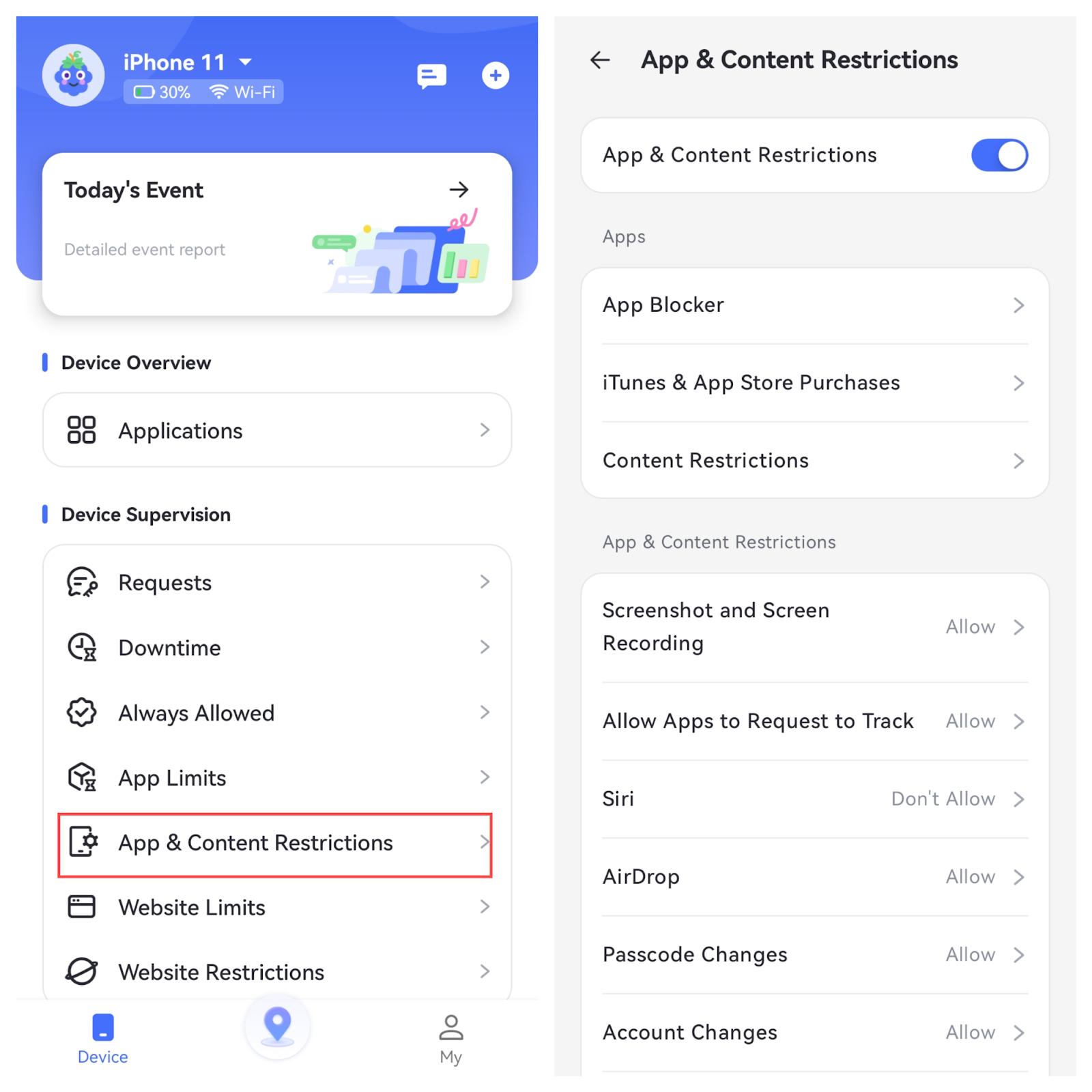 App content restrictions