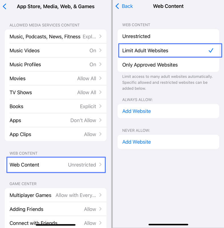 تقييد المواقع البالغة على iPhone