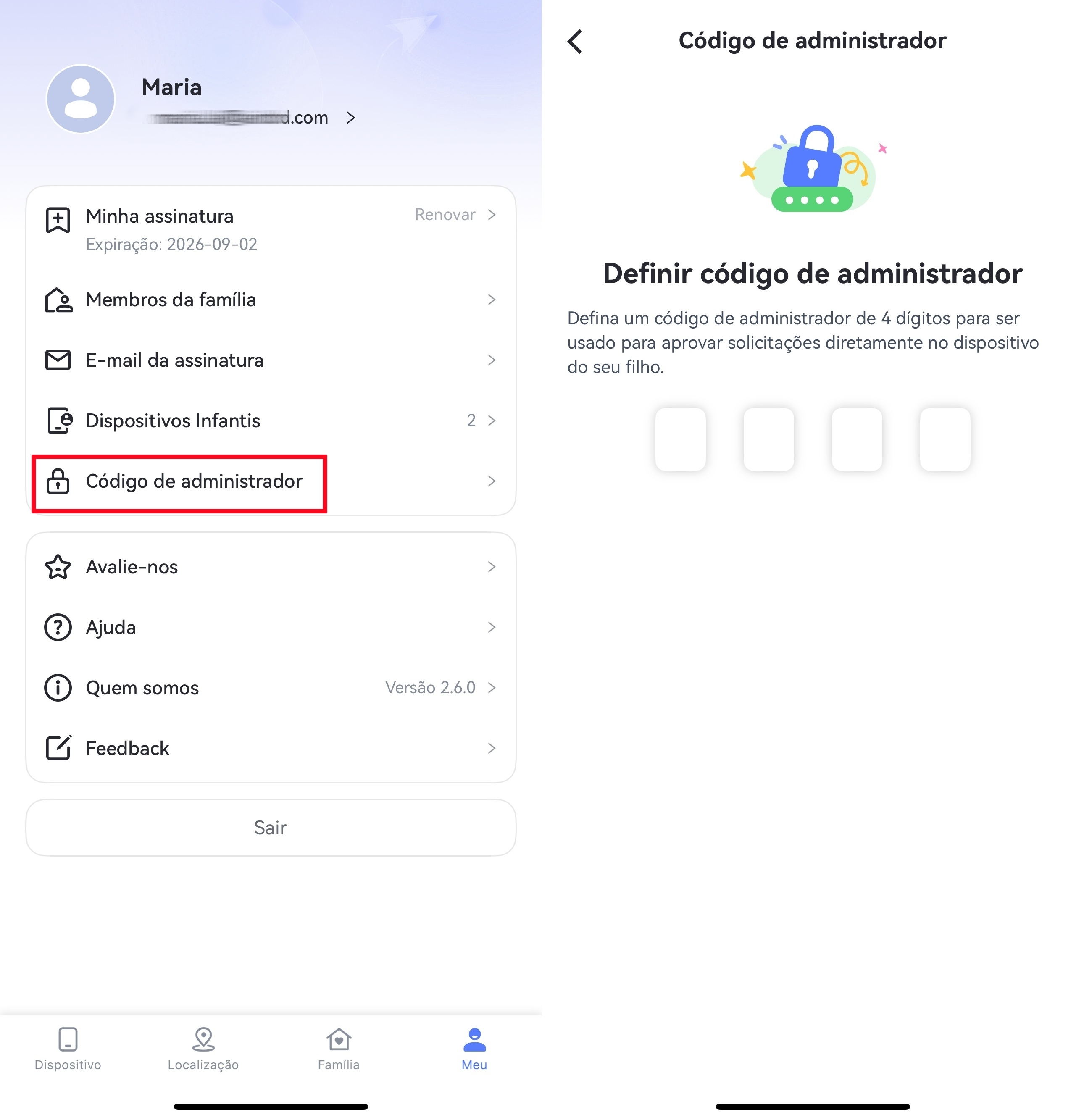 adicionar código de administrador
