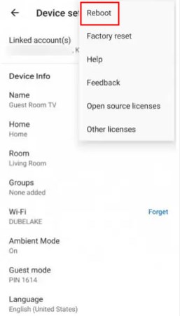 Neustart von Chromecast in Google Home