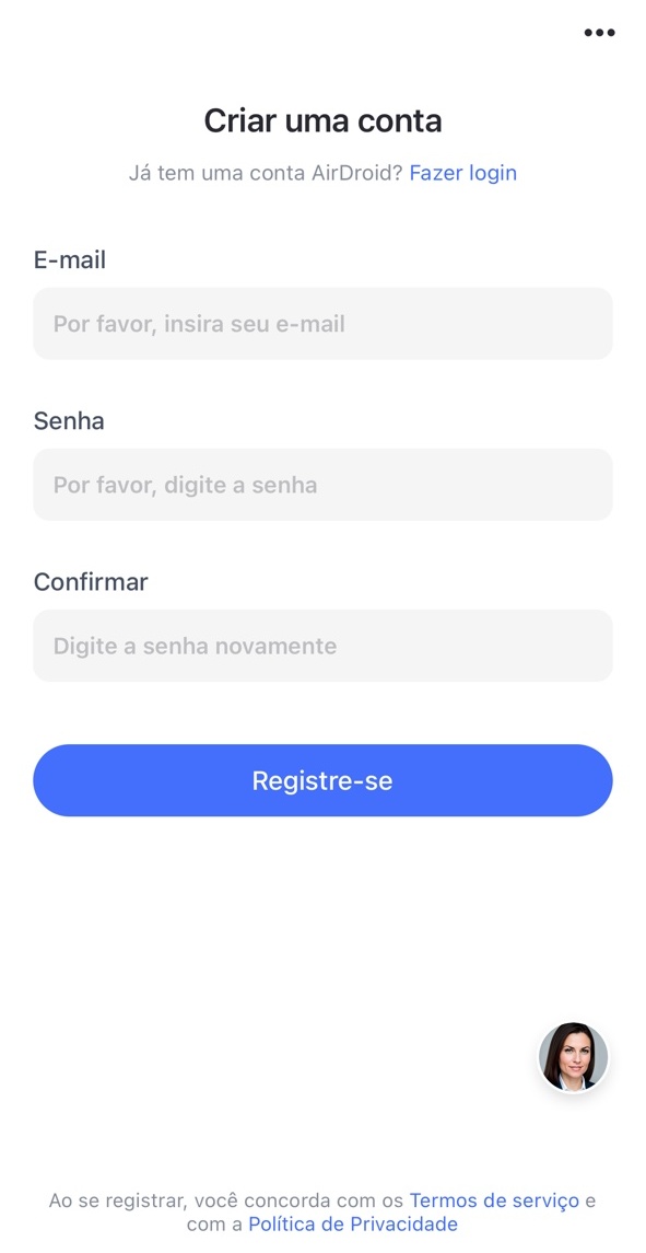 página de registro de conta no airdroid parental control