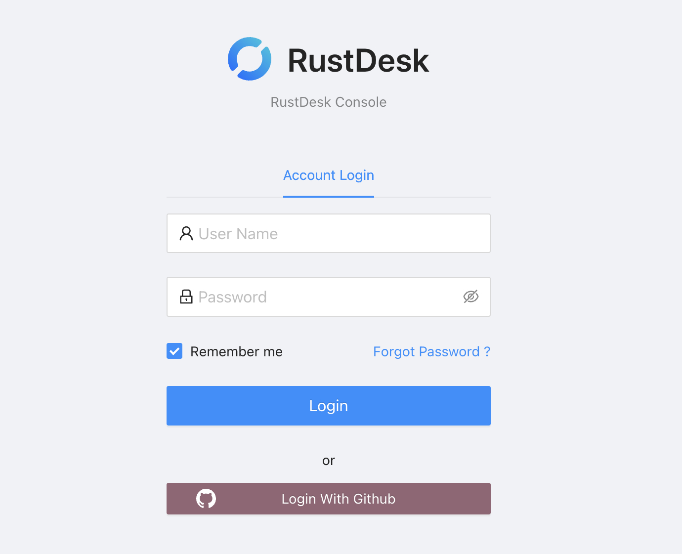 RustDesk web console login