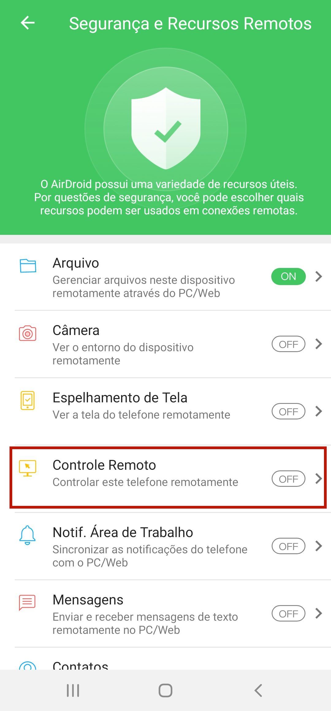 Conexão do AirDroid Personal
