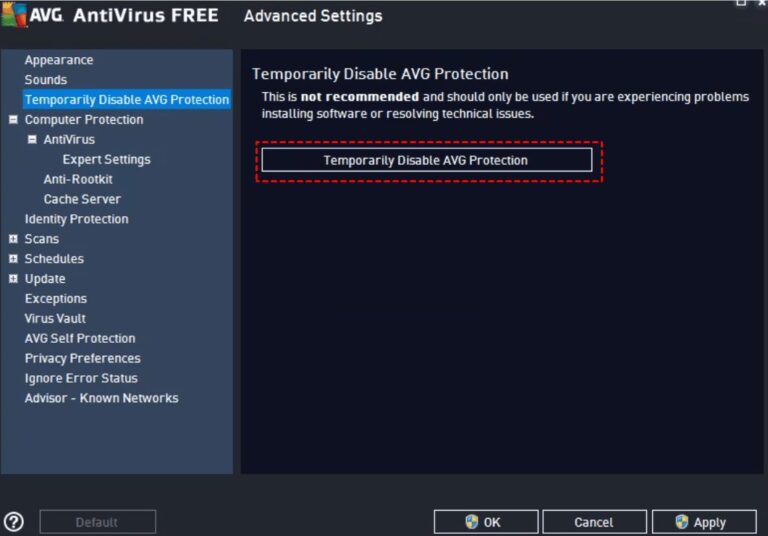Desactivar el software antivirus