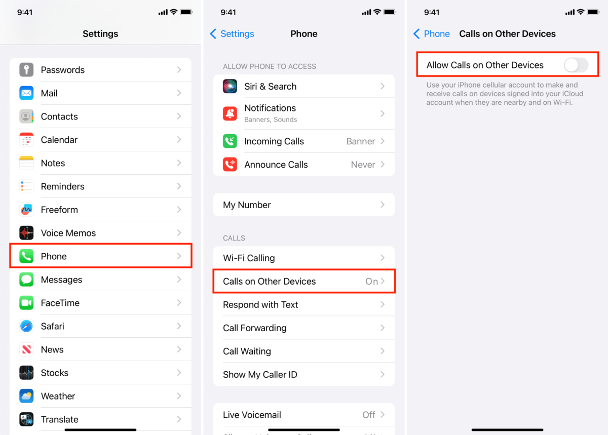 Desativar chamadas em outros dispositivos