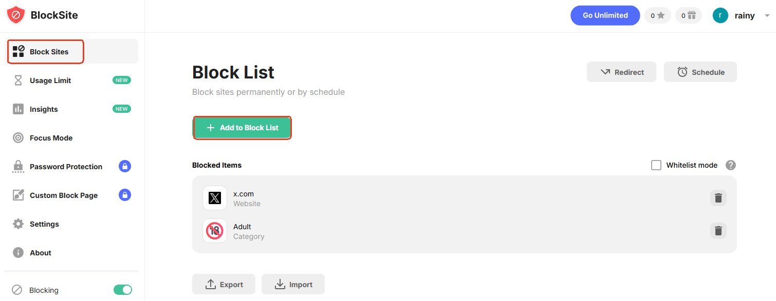 use blocksite extension on pc