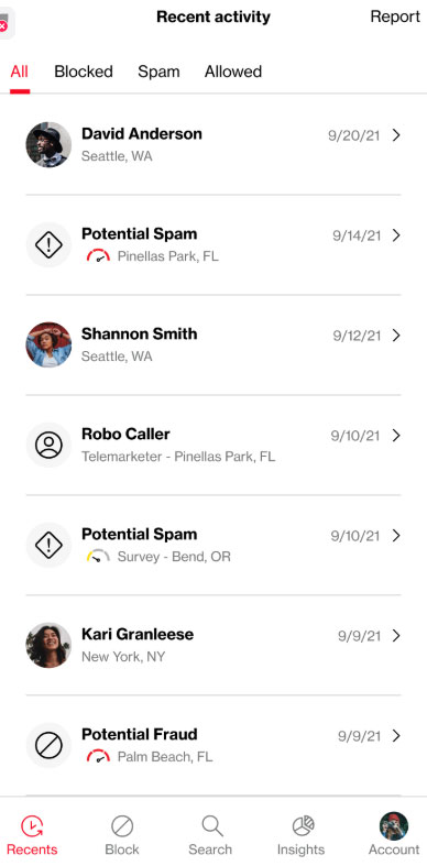 Filtro de chamadas da Verizon