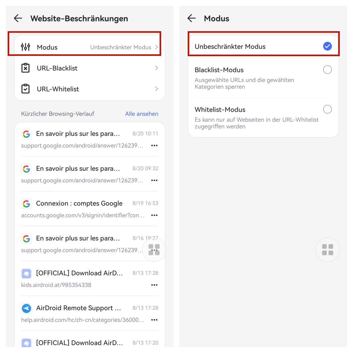 Verwaltungsmodus wählen