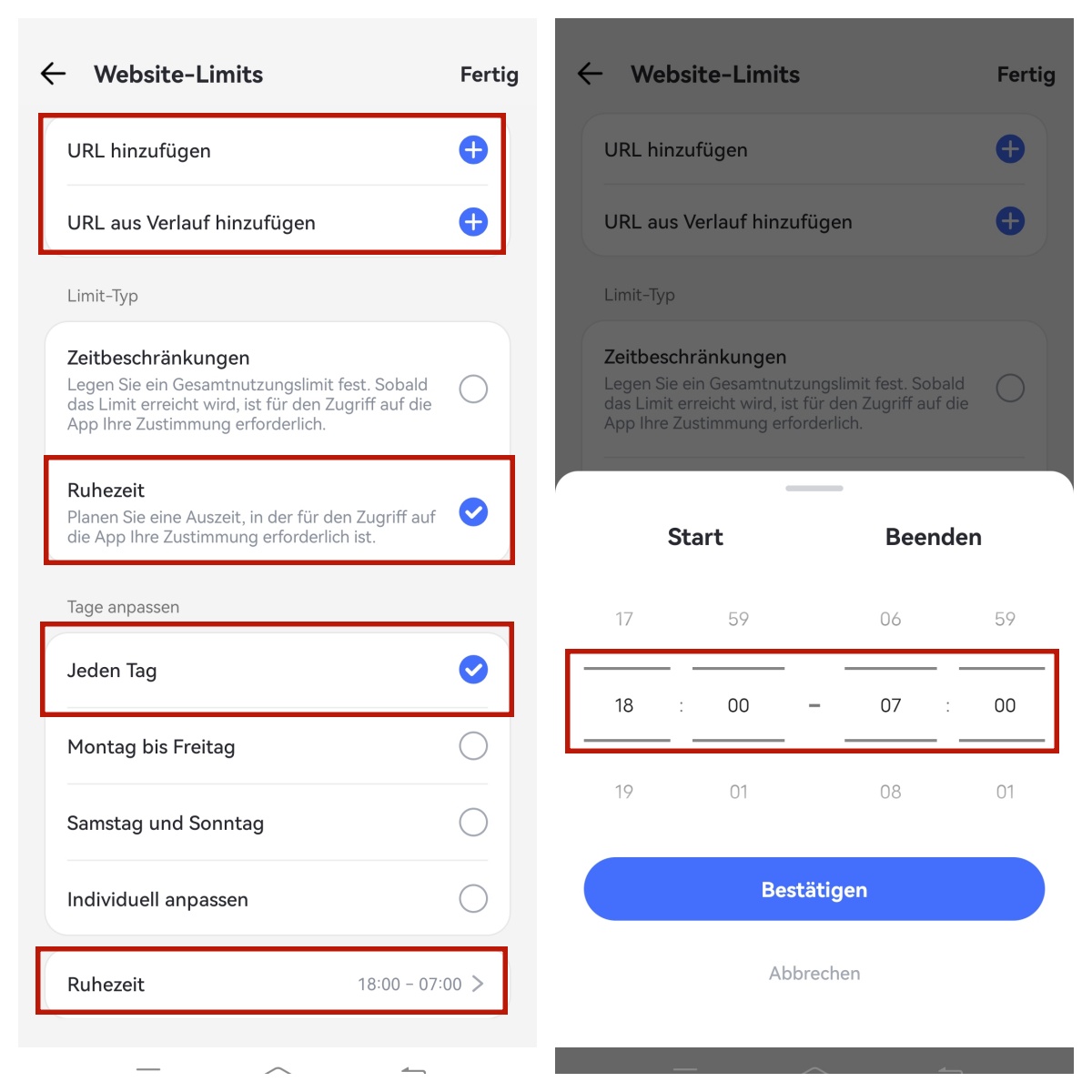 Auszeit für Websites festlegen iOS