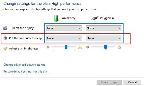 Configuración de suspensión de Windows 7