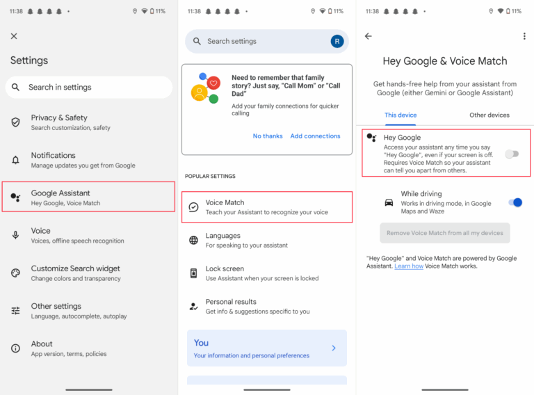 Google Voice Match in Einstellungen aktivieren