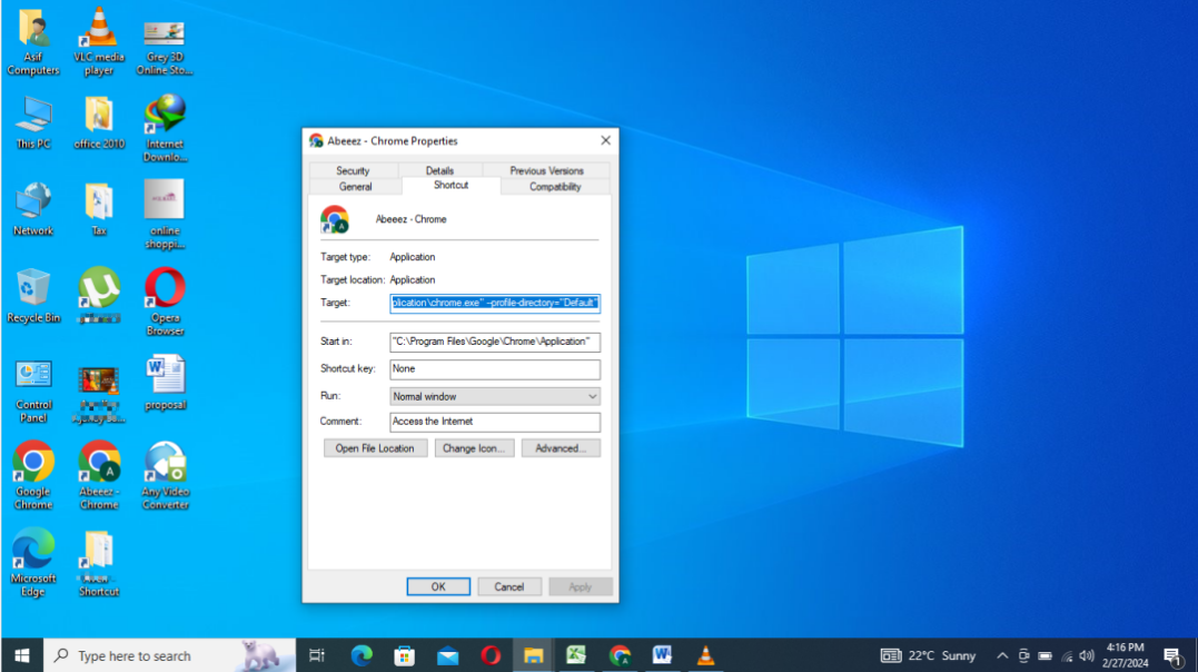 add chrome as shortcut