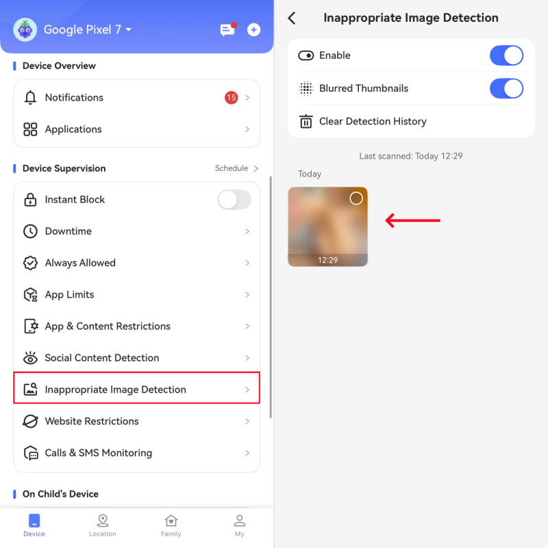 AirDroid Parental Control Image Detection