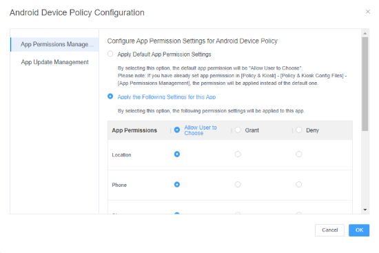 Gerenciamento de permissões de aplicativos