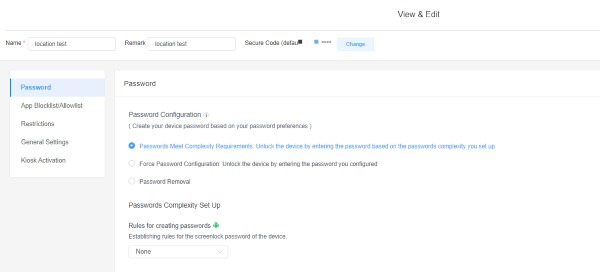 biz password settings