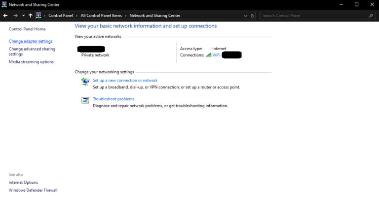 cambiar la configuración del adaptador