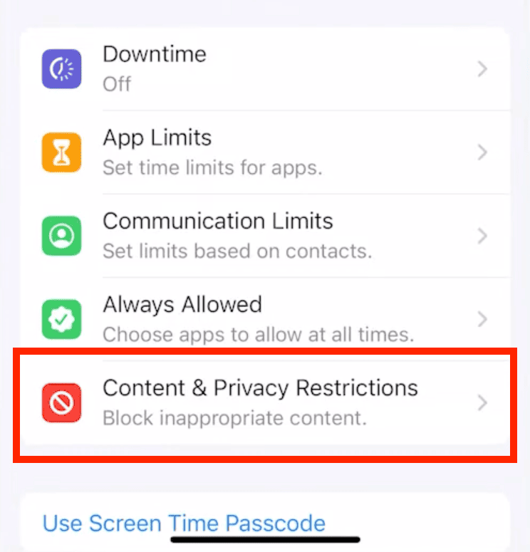 Restrições de conteúdo e privacidade