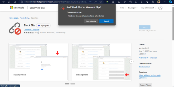 إضافة Block Site