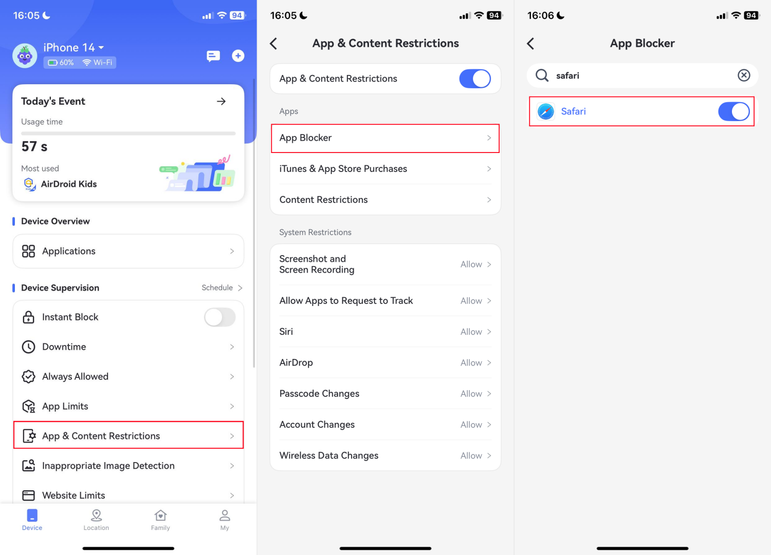 disable Safari for kids