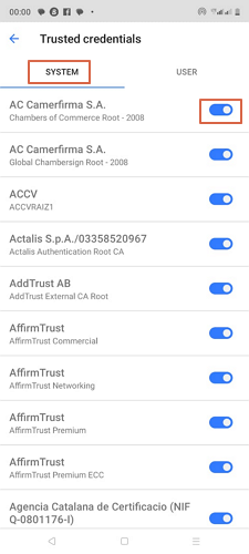 desactivar las credenciales de confianza en Android