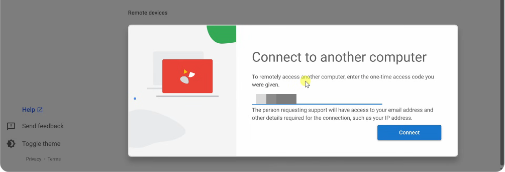 Chrome Remote Desktop enter code