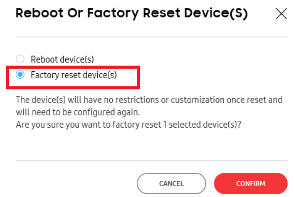factory reset samsung from knox configure console