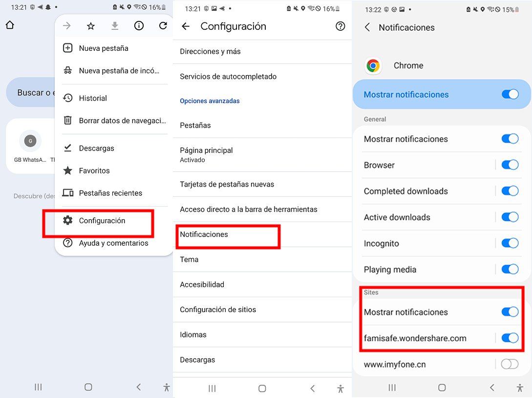 notificaciones de google chrome web