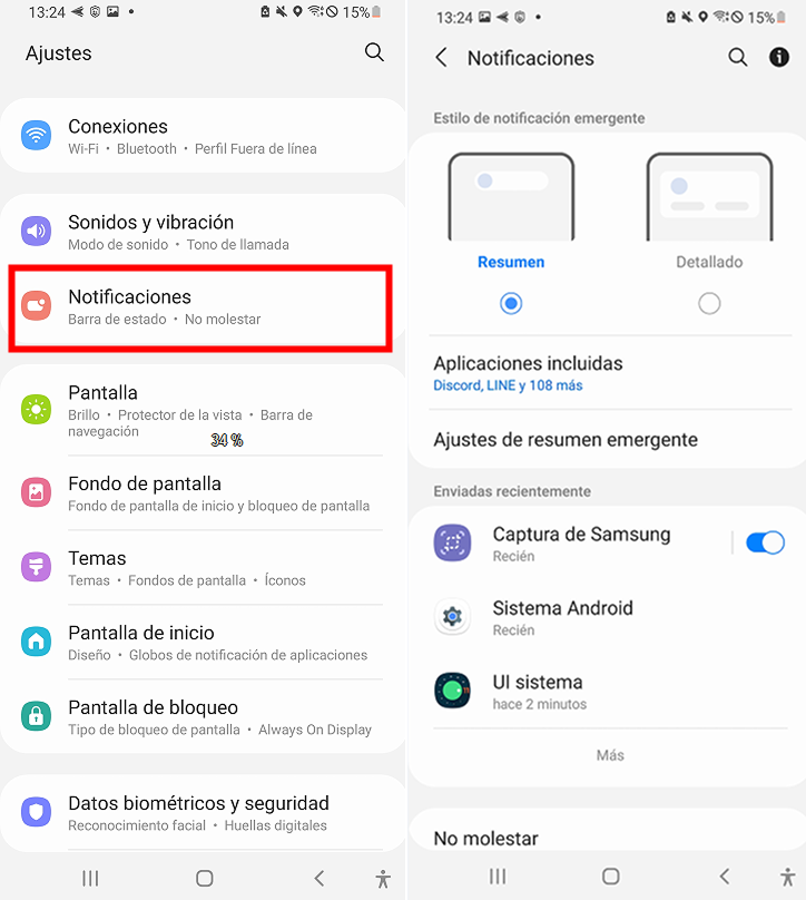 notificaciones del sistema android