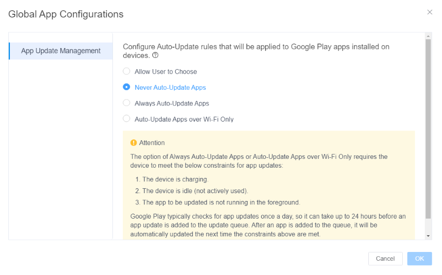 prevent auto app update download