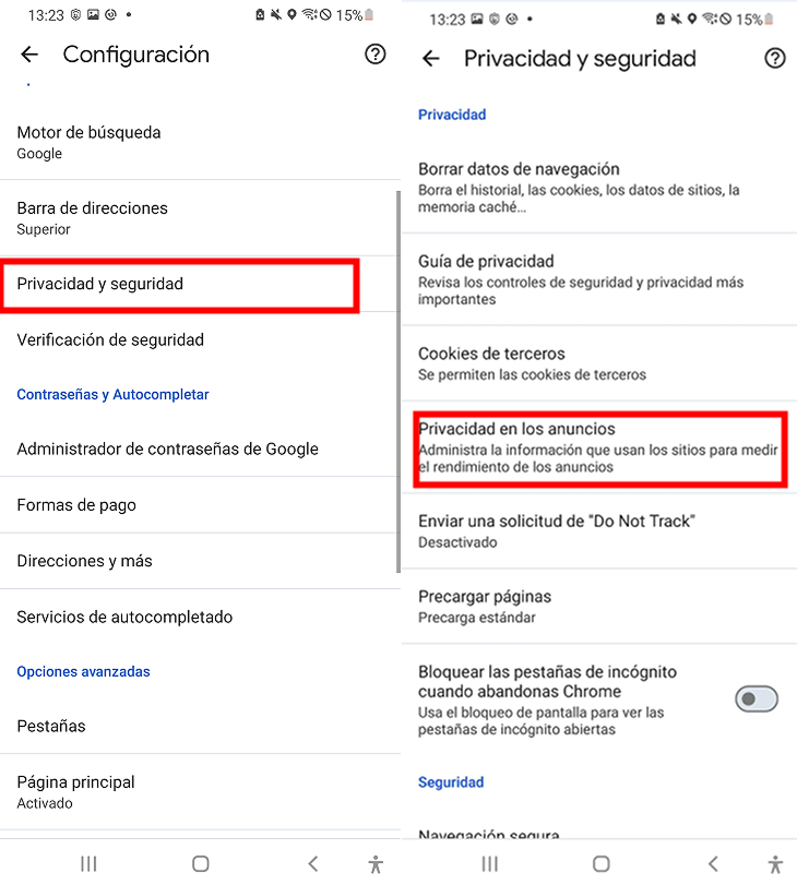privacidad en anuncios google