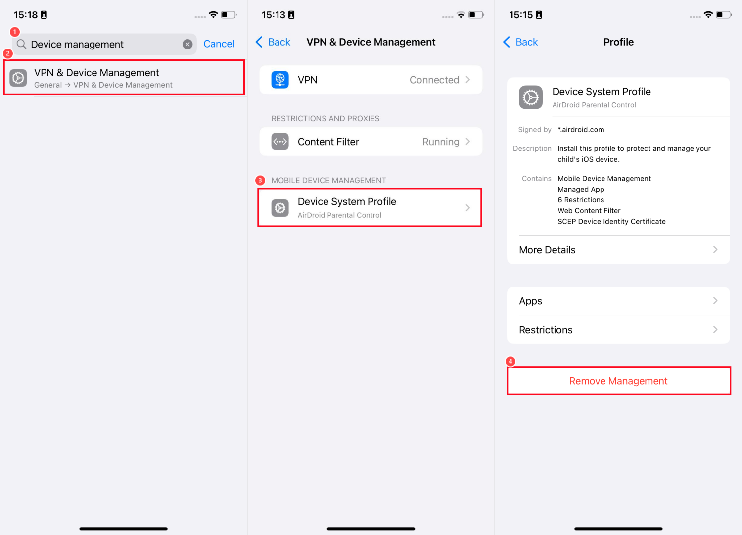 remove airdroid mdm iphone