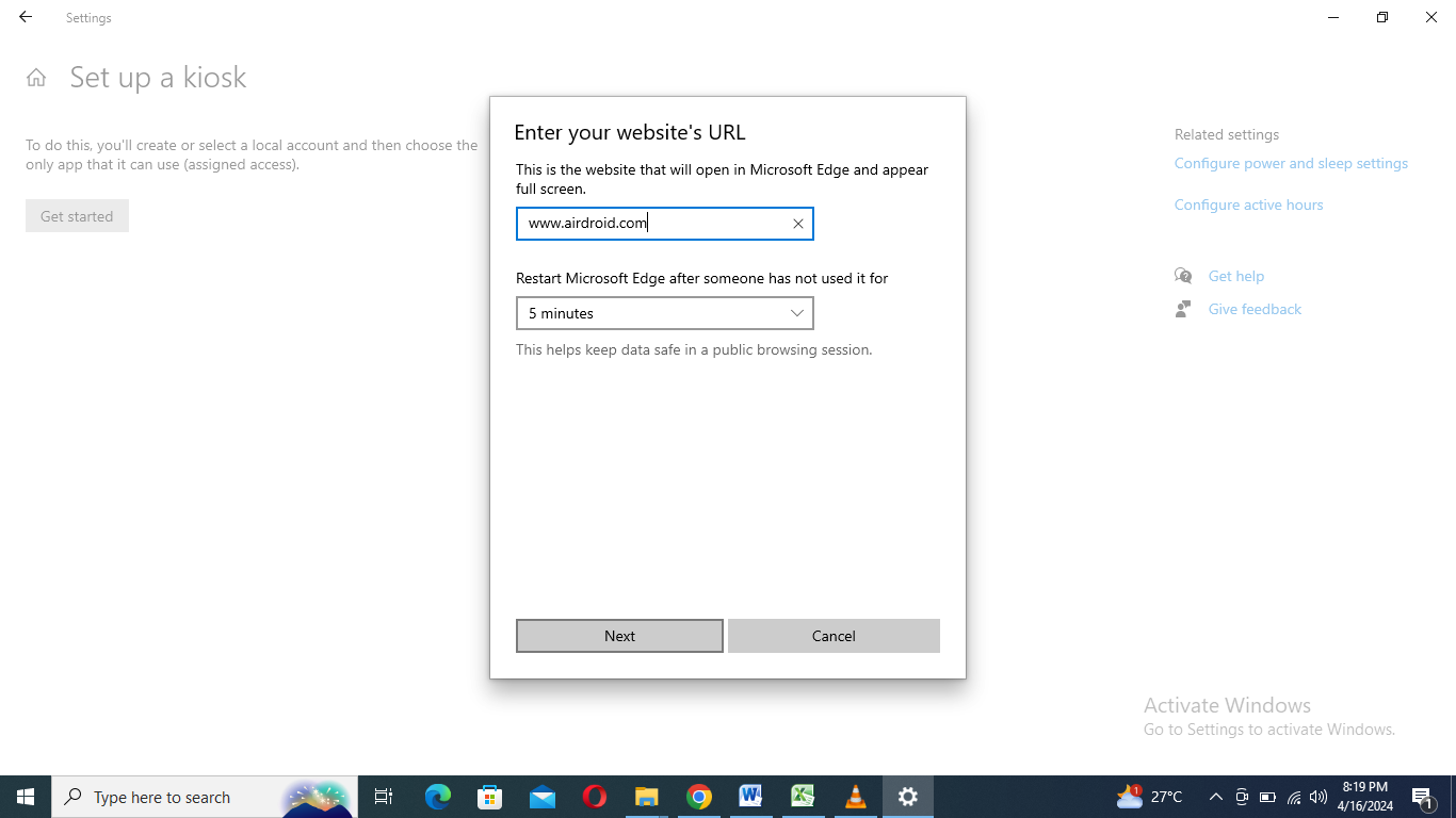 add the lockdown url for the kiosk