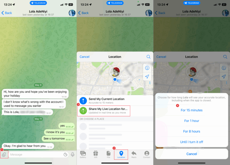 Live-Standort in Telegram teilen