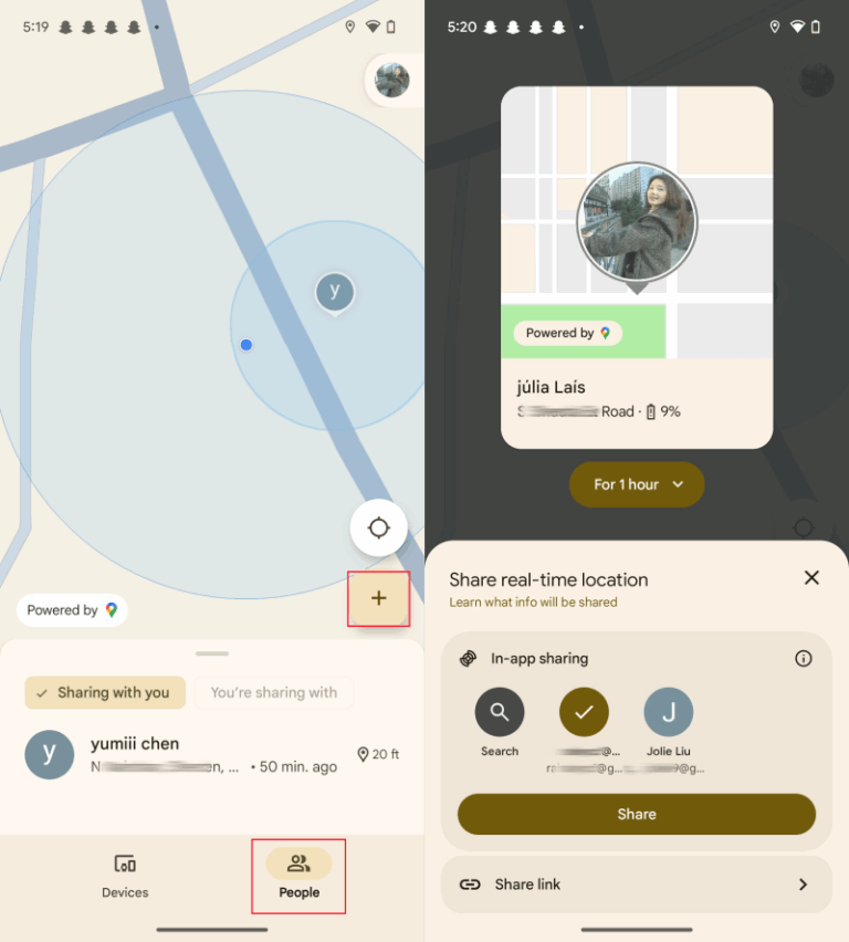 Standortfreigabe in Google Find Hub