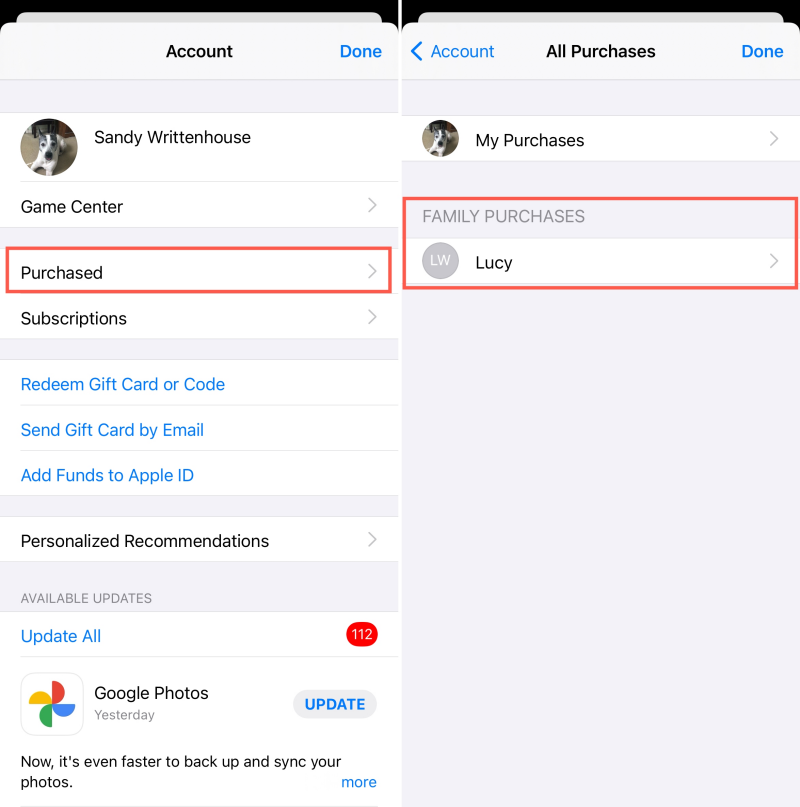 مشاركة التطبيقات والمشتريات من المتجر