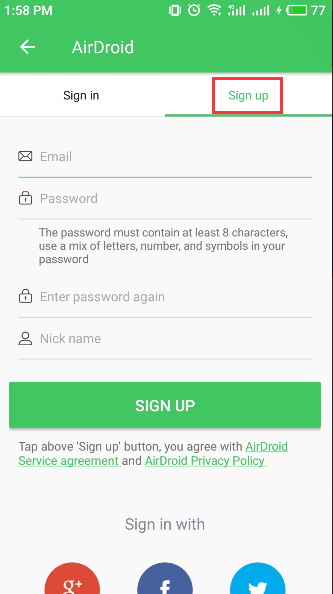 airdroid account anmelden