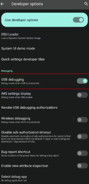 USBデバッグ　有効