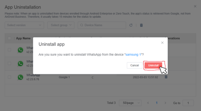 Deinstallation der App über MDM 3