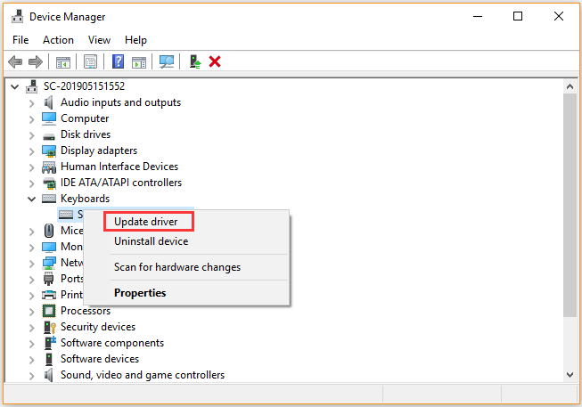 actualizar controlador de teclado