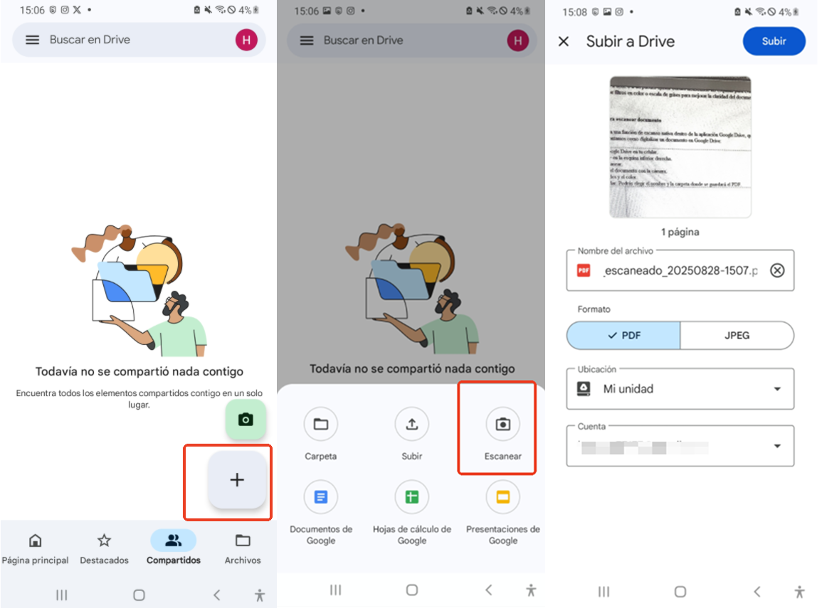 usa google drive para escanear documentos